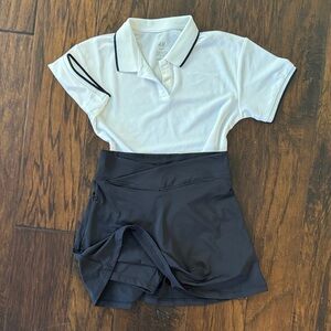 White Polo Shirt and Black Skirt Set